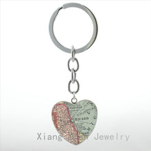 Vintage New Zealand Map keychain fashion Ireland Chicago Detroit New York Oakland Cincinnati map pendant key chains ring HP105