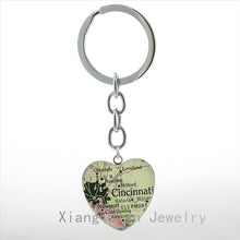 Vintage New Zealand Map keychain fashion Ireland Chicago Detroit New York Oakland Cincinnati map pendant key chains ring HP105