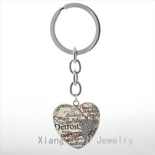Vintage New Zealand Map keychain fashion Ireland Chicago Detroit New York Oakland Cincinnati map pendant key chains ring HP105